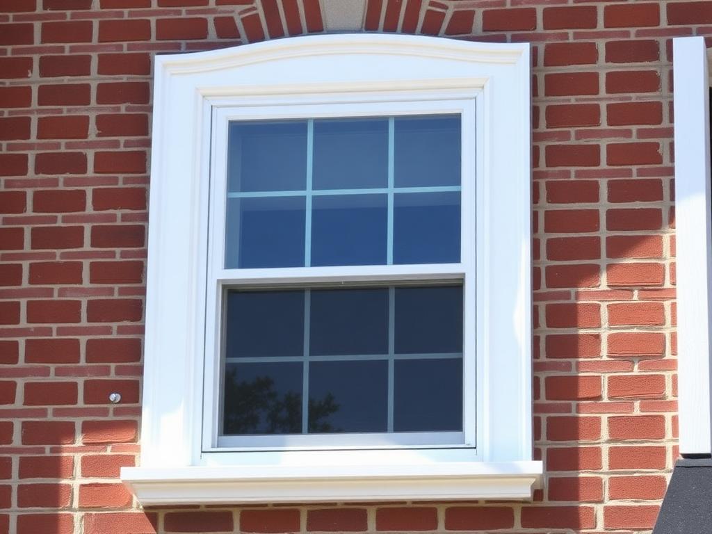 Spotless second-story window on a brick home after professional cleaning