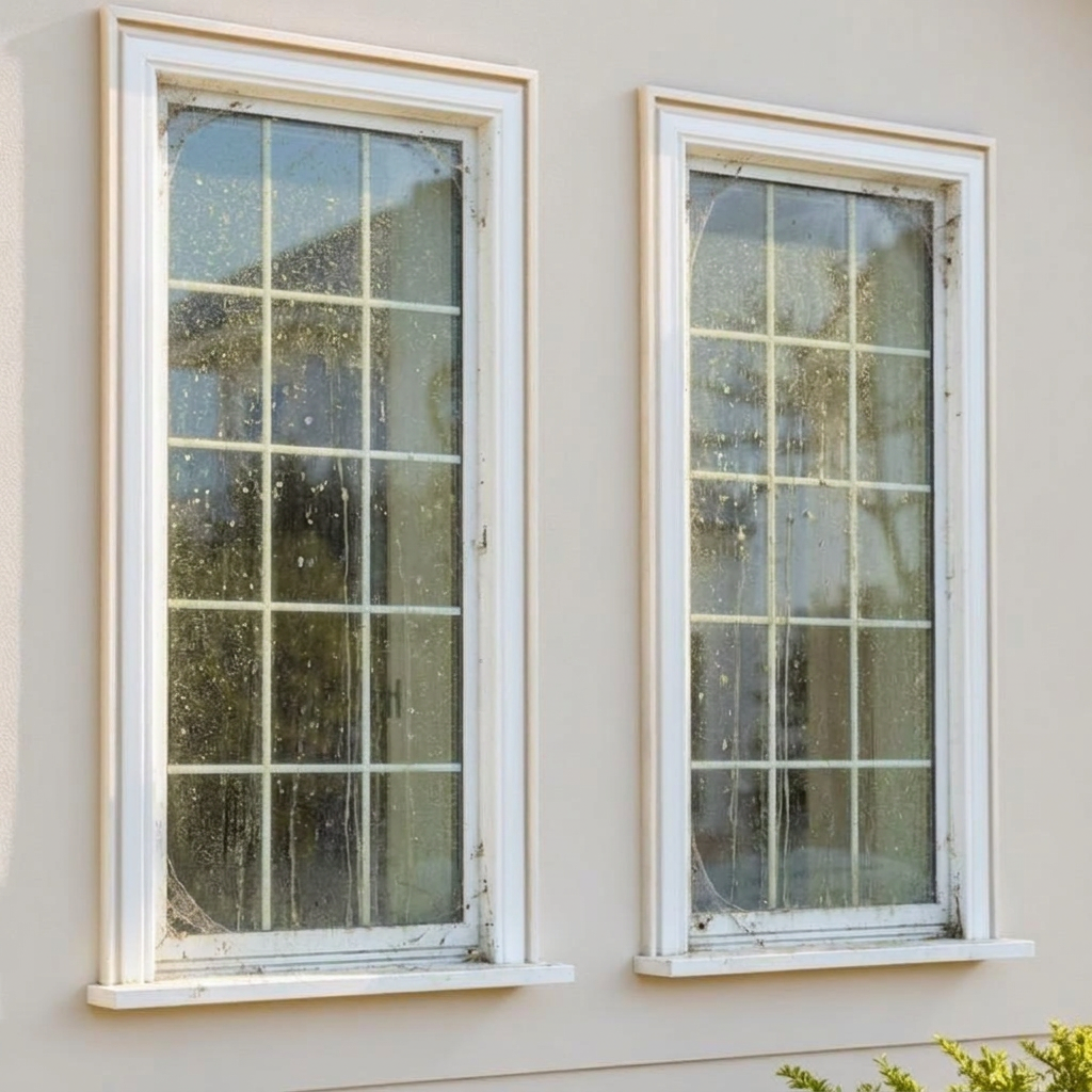 Dirty residential windows before professional cleaning
